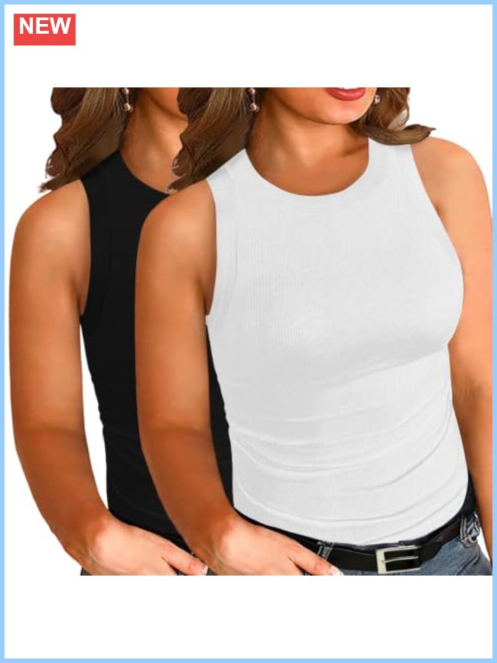 Plus Size Ribbed Knit Tank Top Sleeveless Crew Neck Racerback Cami